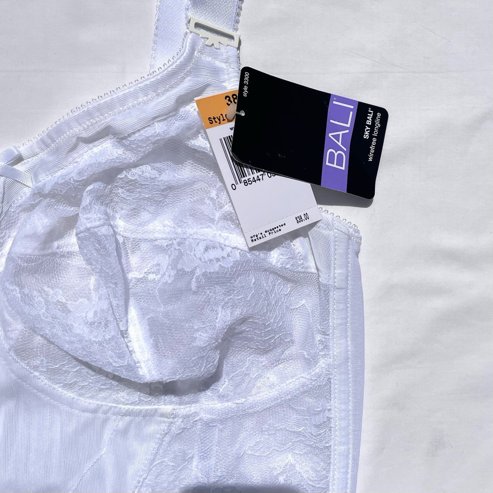 Vintage Sky Bali Longline Wirefree Bra 38DD White Lace 3300 Romantic
