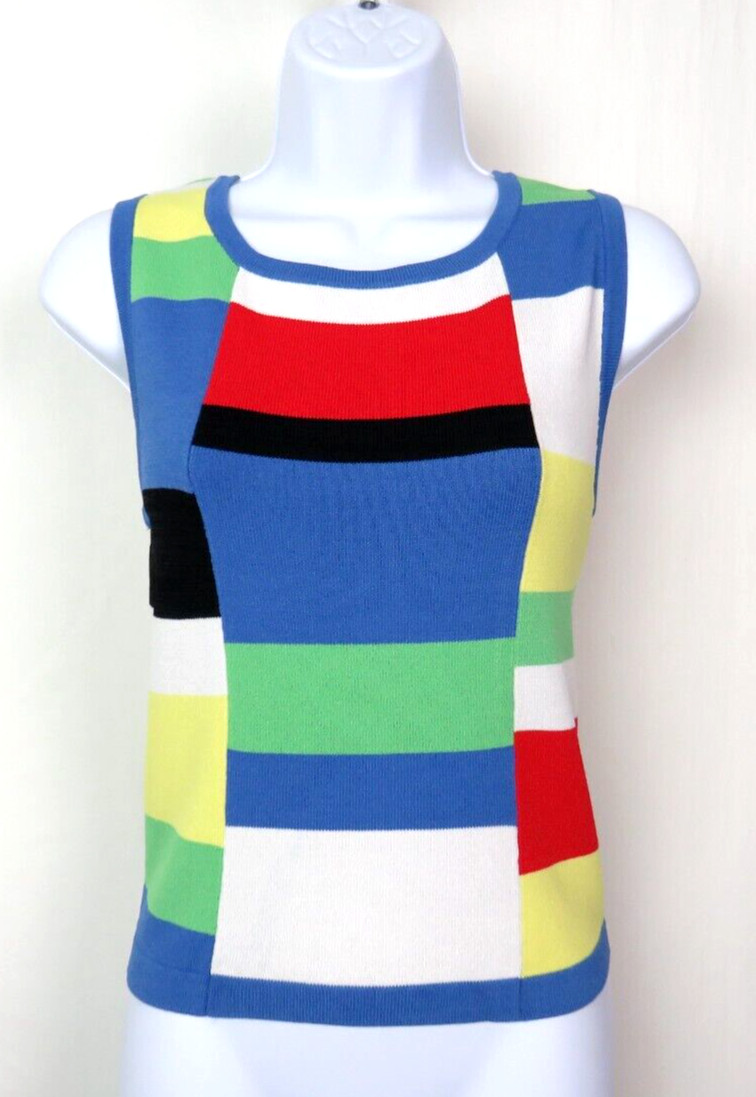 VTG 1990s 2000s BELLDINI SMALL KNIT CAMI TANK TOP COLOR BLOCK RED BLUE BLACK