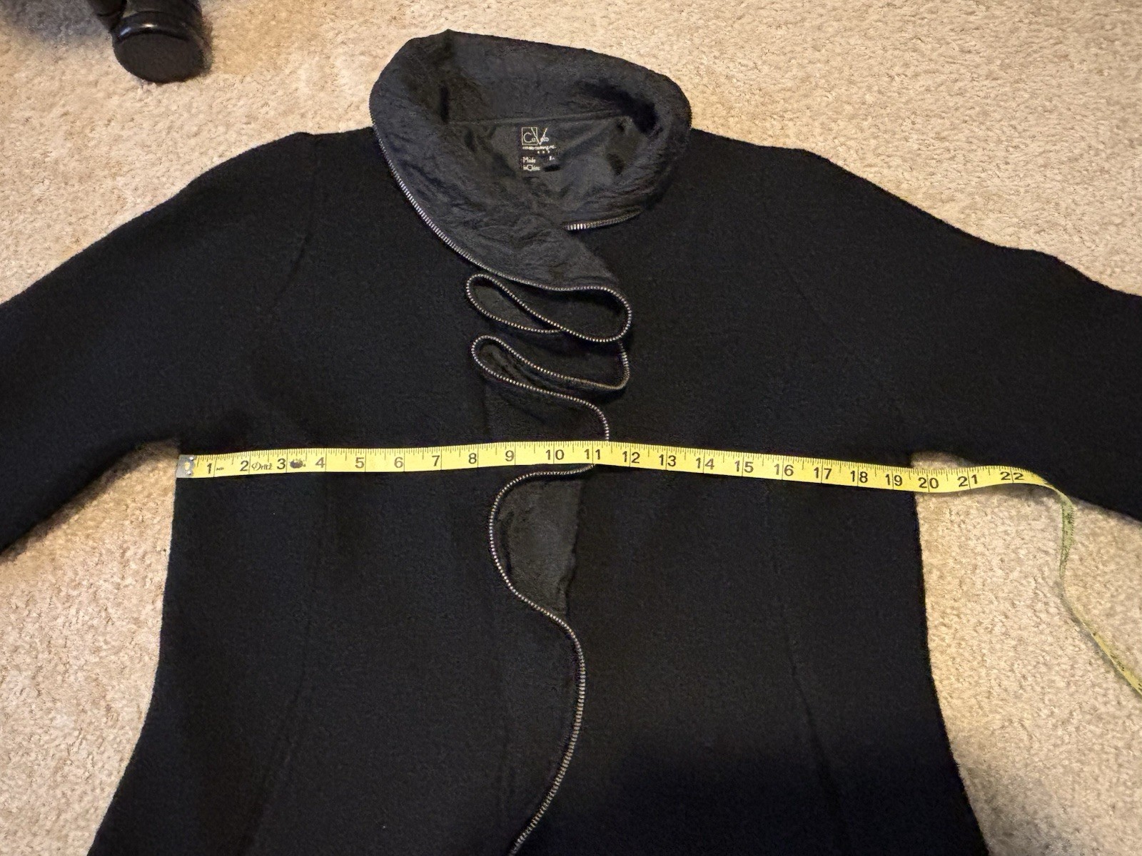 VTG CoVelo Black Ruffle Zip Front Jacket Coat Y2K Avant Garde Art To Wear Size L