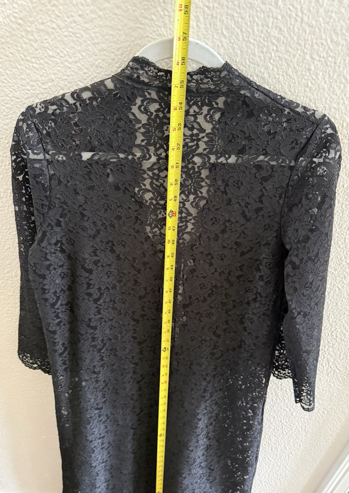 VTG Black Lace Robe Lingerie Miss Elaine Duster Union Made USA Whimsigoth S/M