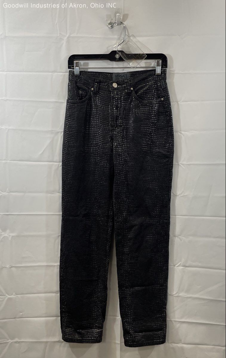 Vintage Y2K Versace Jeans Women&rsquo;s Black Scale Print High Rise COA Sz 27