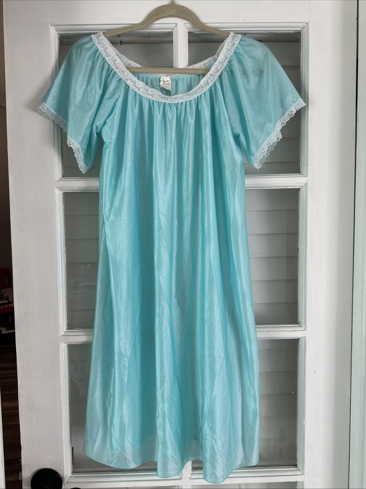 Vintage 70&rsquo;s Private Moments Lace Baby Blue Nightgown Sleepwear Romantic Cottage