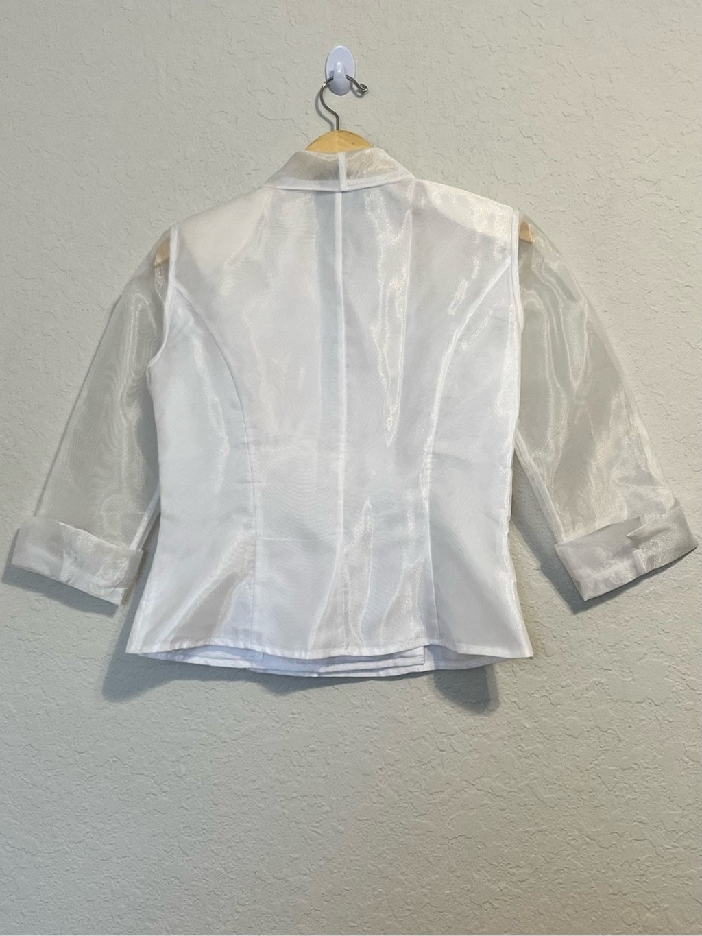 Alex Evenings White Sheer Organza Jacket Asymmetrical Rhinestone Clasp M Y2K