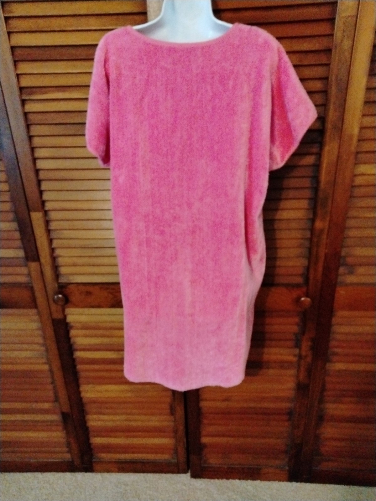 Stan Herman Pink Chenille Zip Front Robe Short With Pockets Size M/L