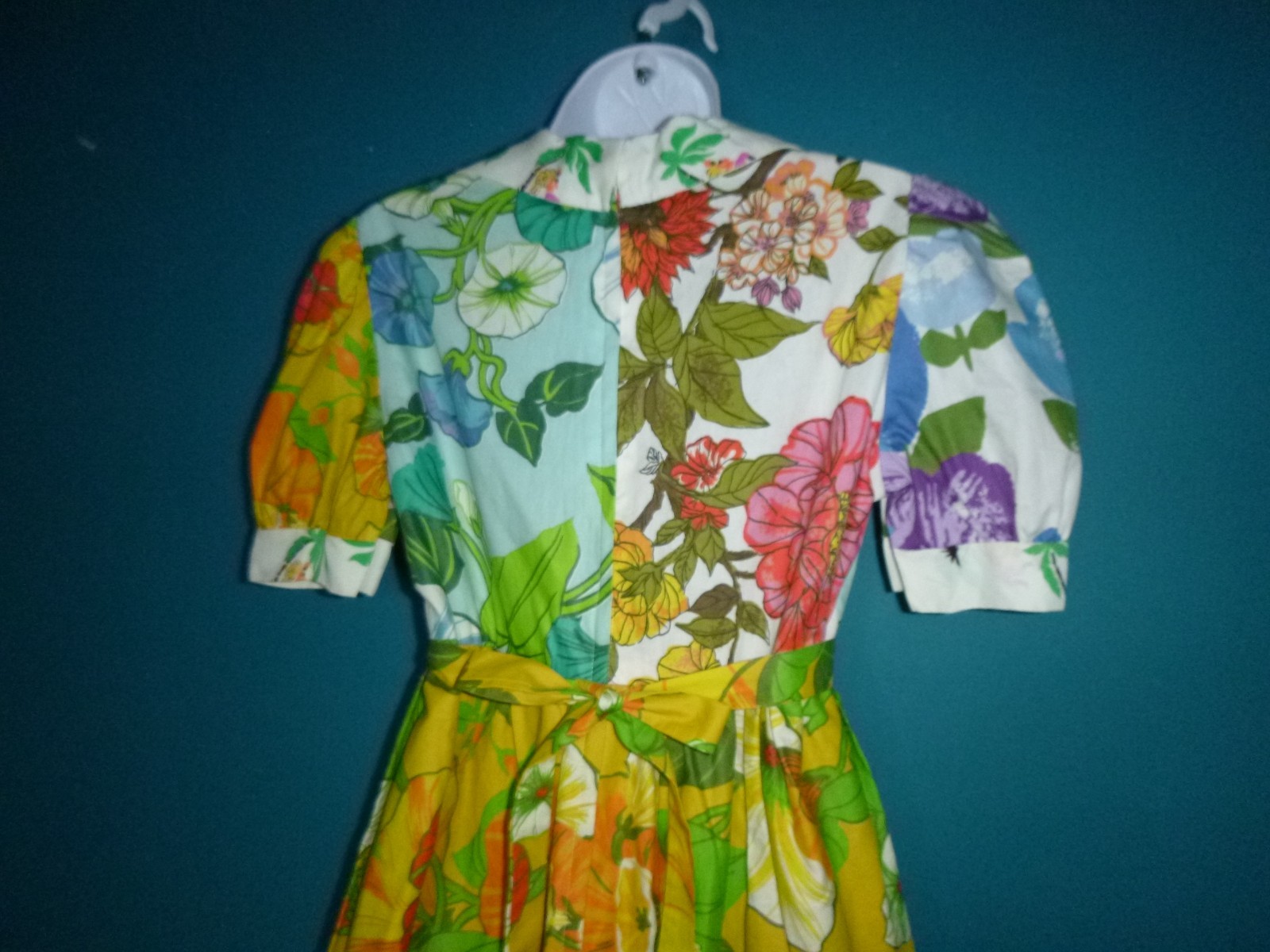 Vtg 60s 70s STUNNING Patchwork Floral Prairie Style Maxi Dress Sz S/M