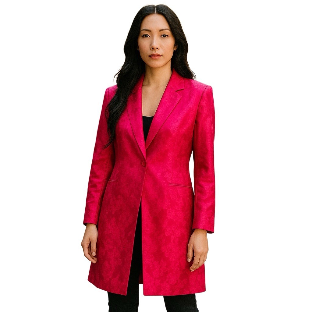 Vintage Hugo Buscati Red Brocade Duster Blazer Size 14 (Fits 10–12) USA