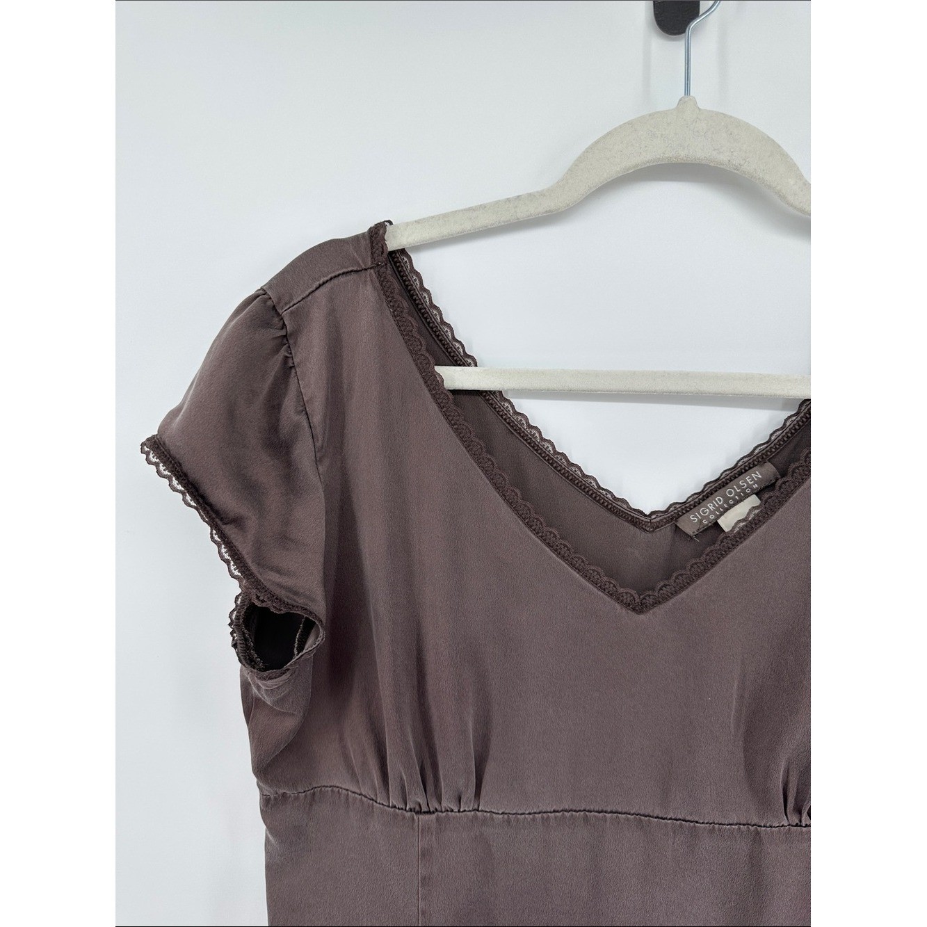 Sigrid Olsen Y2K VTG Fairycore Whimsigoth Brown V-Neck Short Sleeve Blouse Sz10P