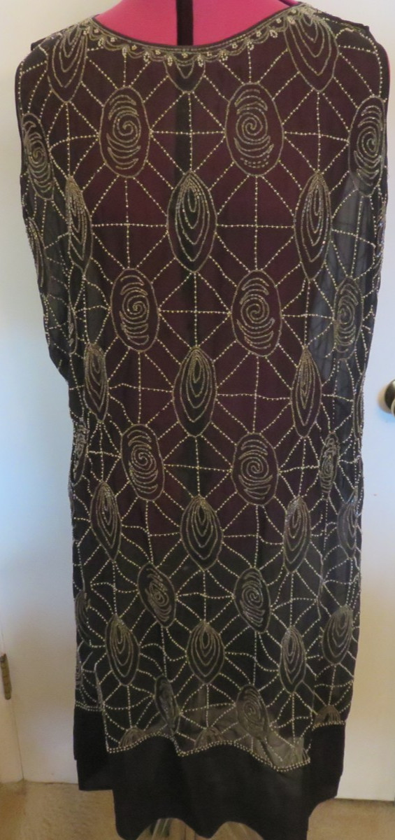 UNBRANDED Beaded Flapper Dress Sheer BLACK Vintage Antique 1920&rsquo;s