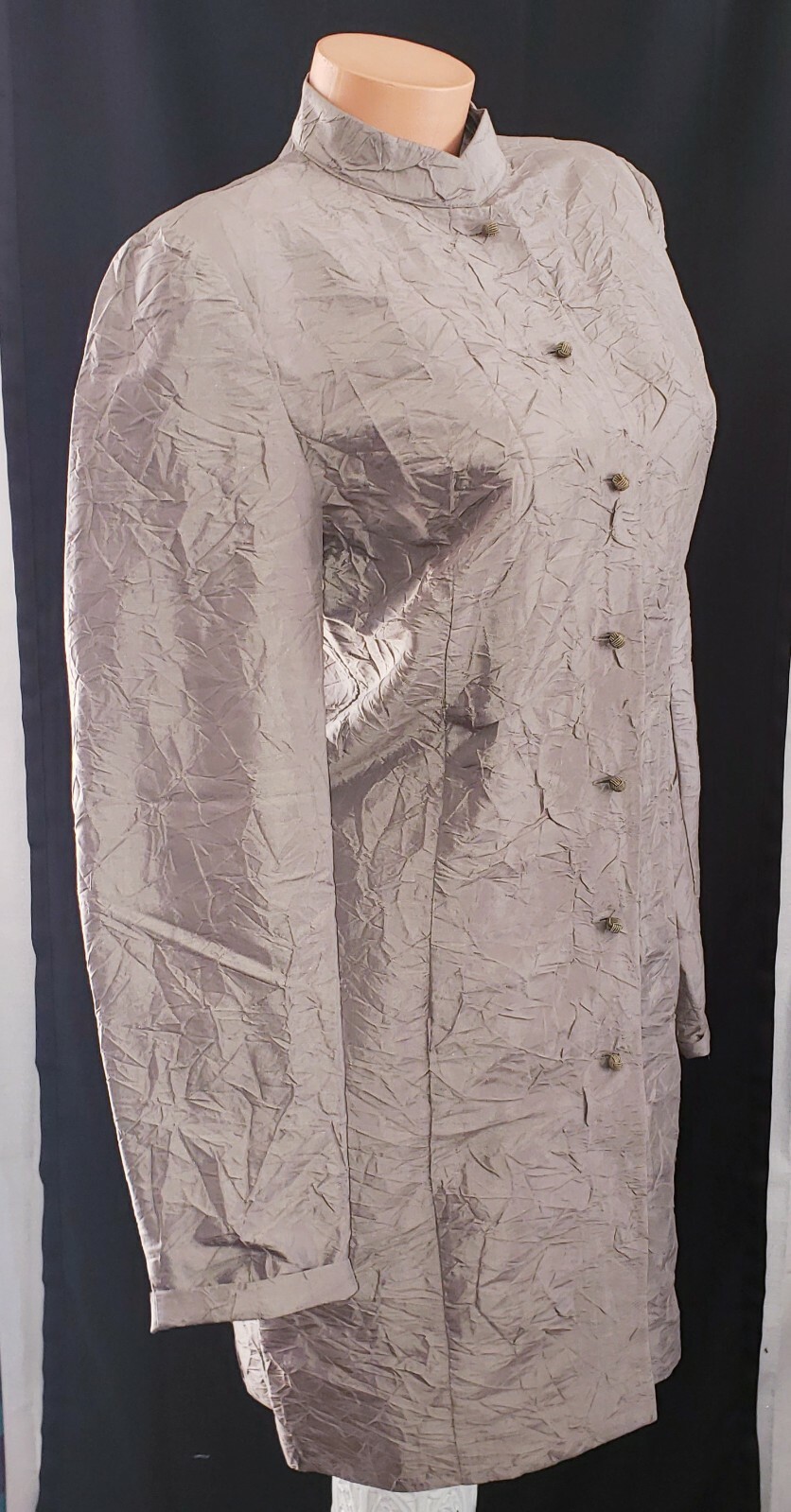 Sutton Studio Crushed Metallic Silk Taffeta Taupe Silver Tunic Blouse Shirt Sz M