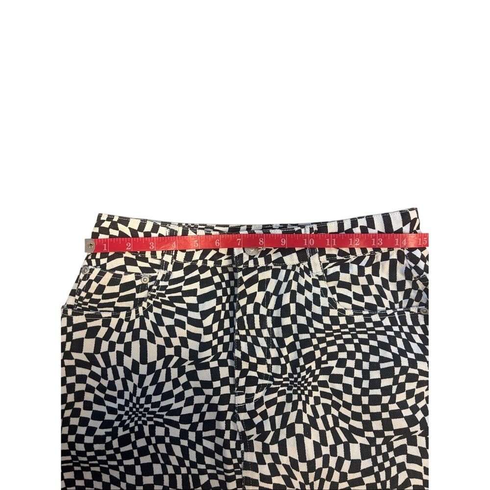 VICI Black White Warped Checkerboard Denim Mini Skirt Psychedelic Print Medium