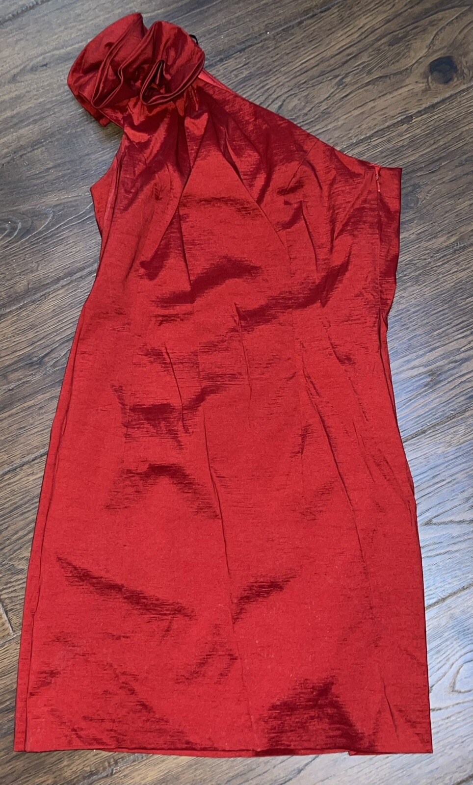 VTG Women’s Jessica McClintock One Shoulder Red Party Dress Big Rose Embellished