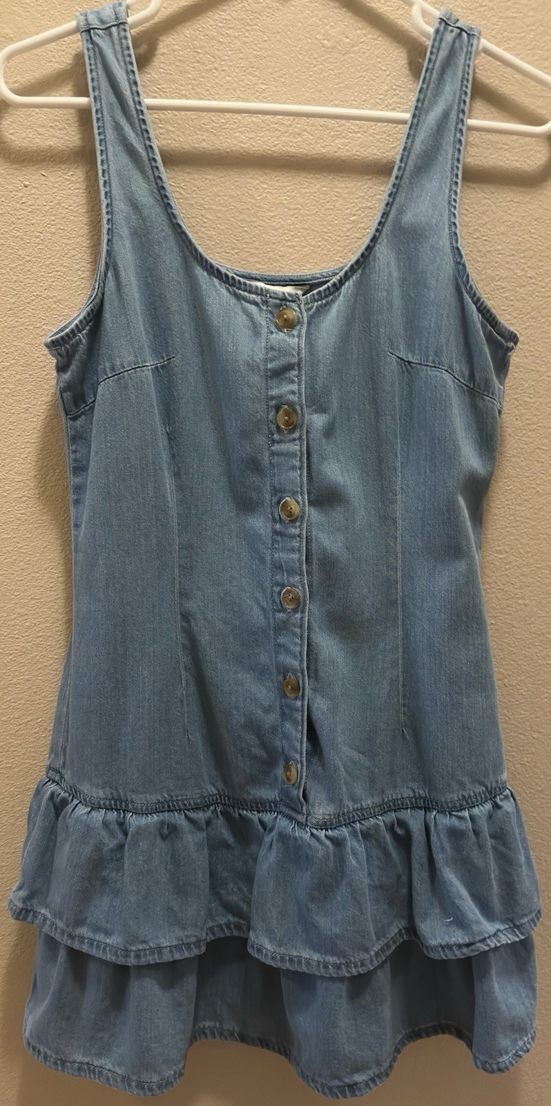 American Eagle Blue Denim Dress Button Front Ruffle Hem Sleeveless XS