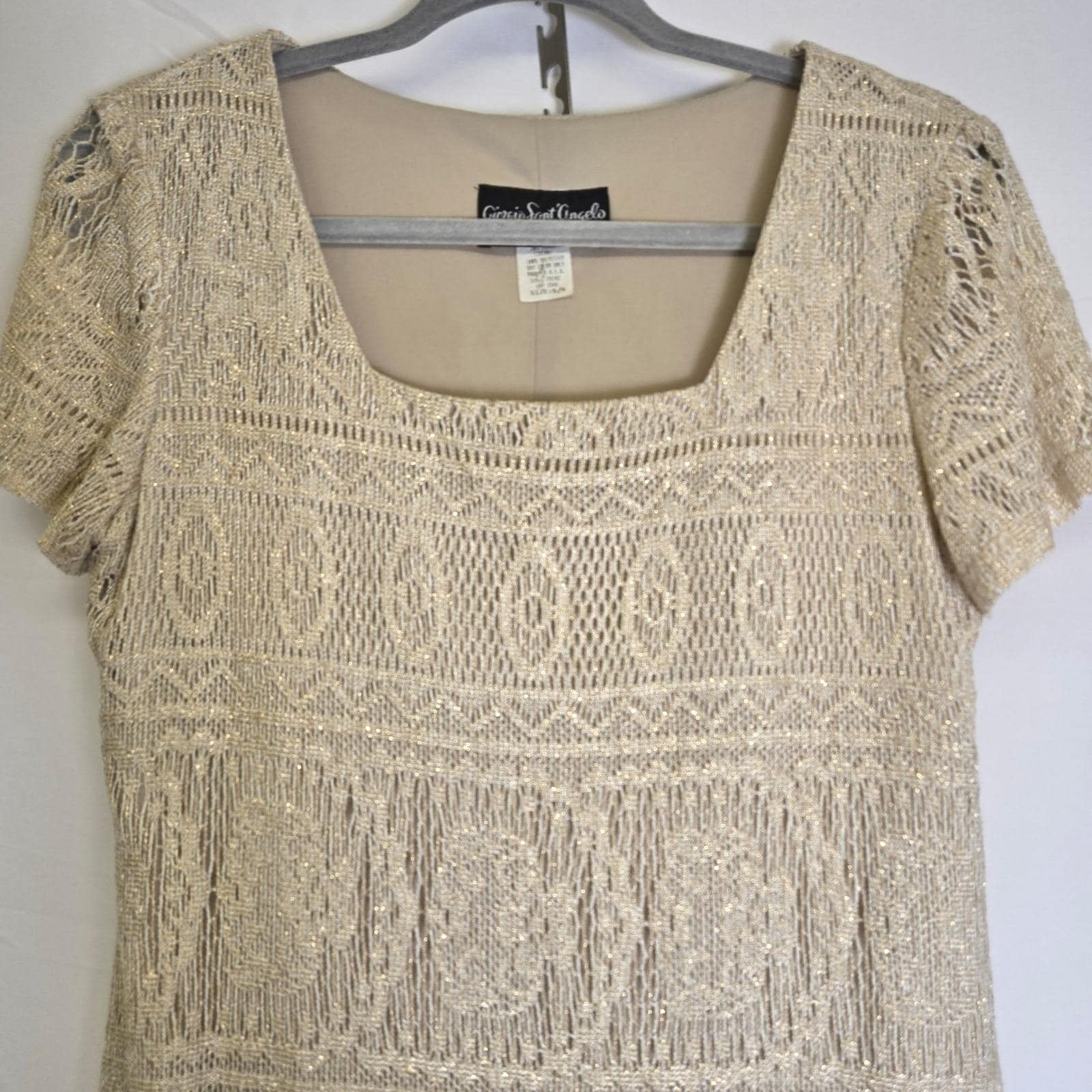 Giorgio Sant&rsquo; Angelo Lace Shift Maxi Dress, Cream/Gold Shimmer, Size 5/6, Vtg