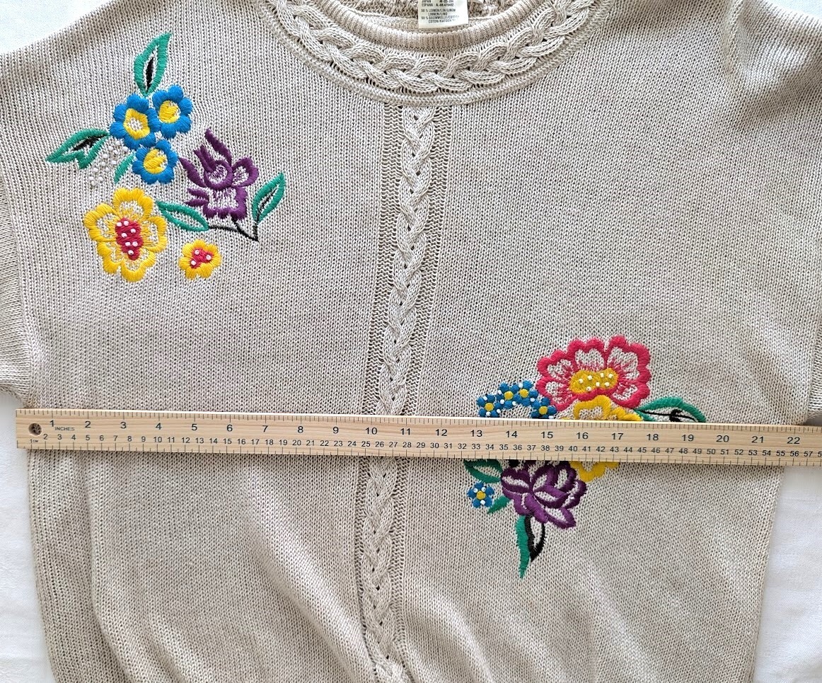 ESCADA Sweater Womens Sz 40 Margaretha Ley Floral Embroidery VTG 80s Linen Blend