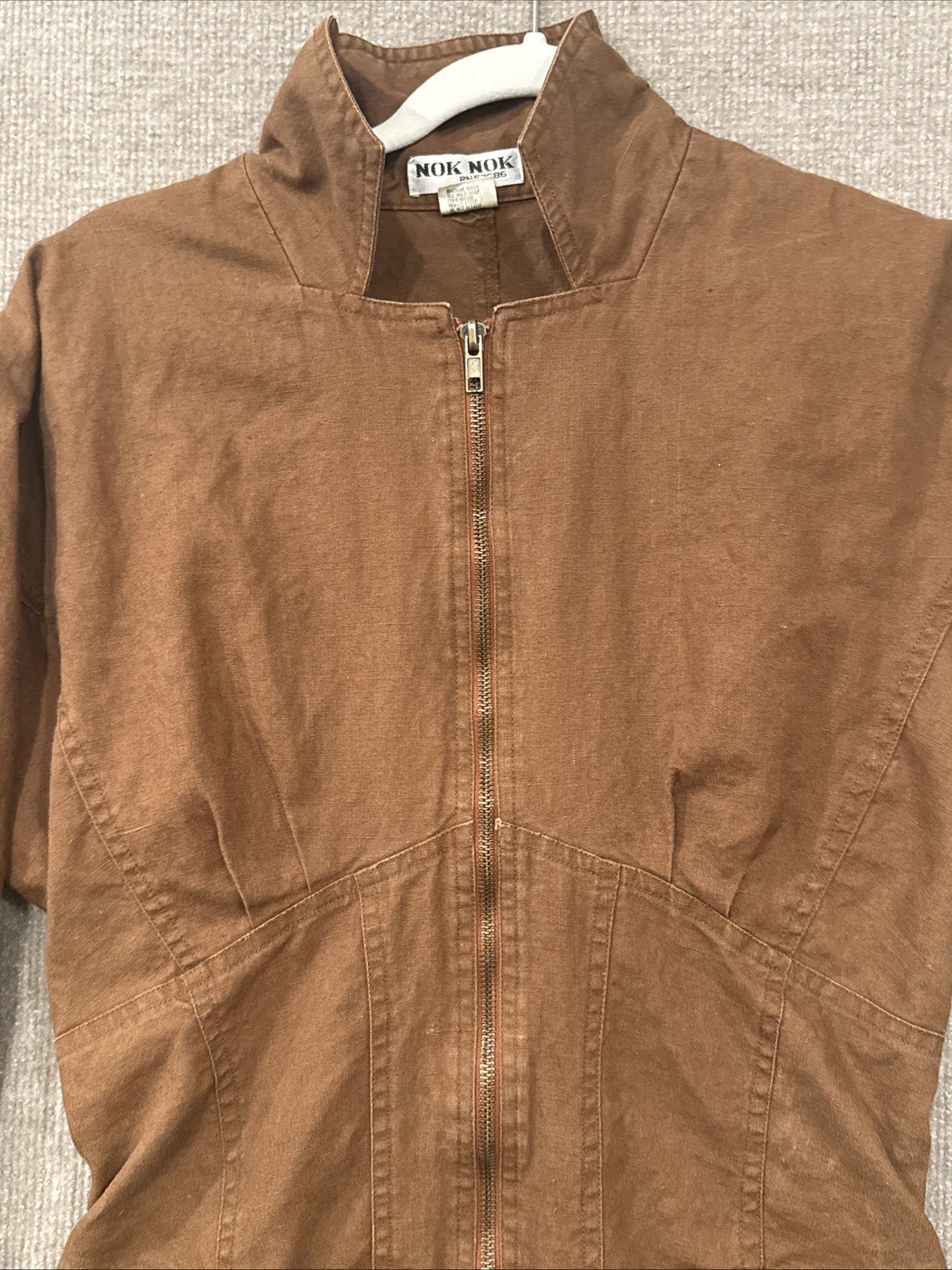 NOK NOK Vintage Brown Original 80s Style Dress, Front Zip, Pockets, Unique