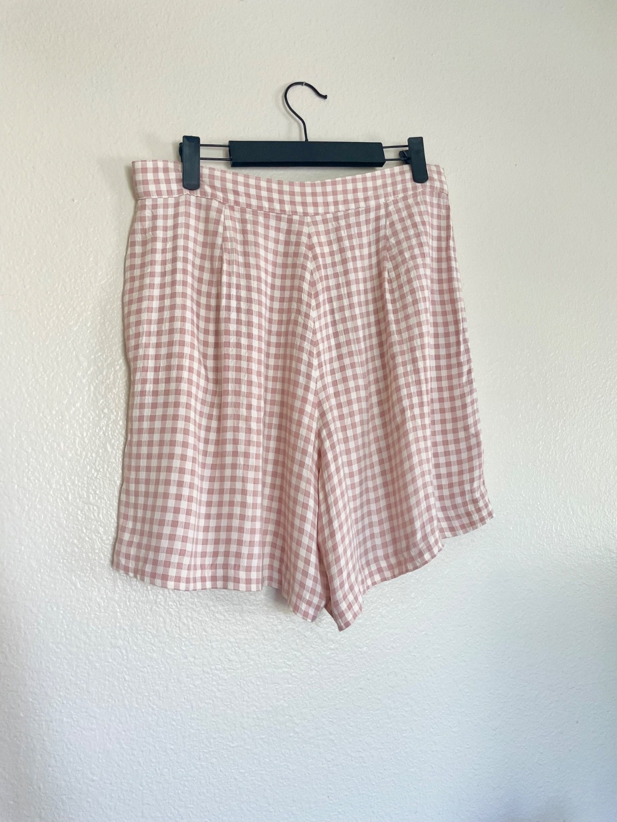 Vintage 90s Moda Intl Pink Gingham High Waist Pleated Shorts USA Made Sz 10