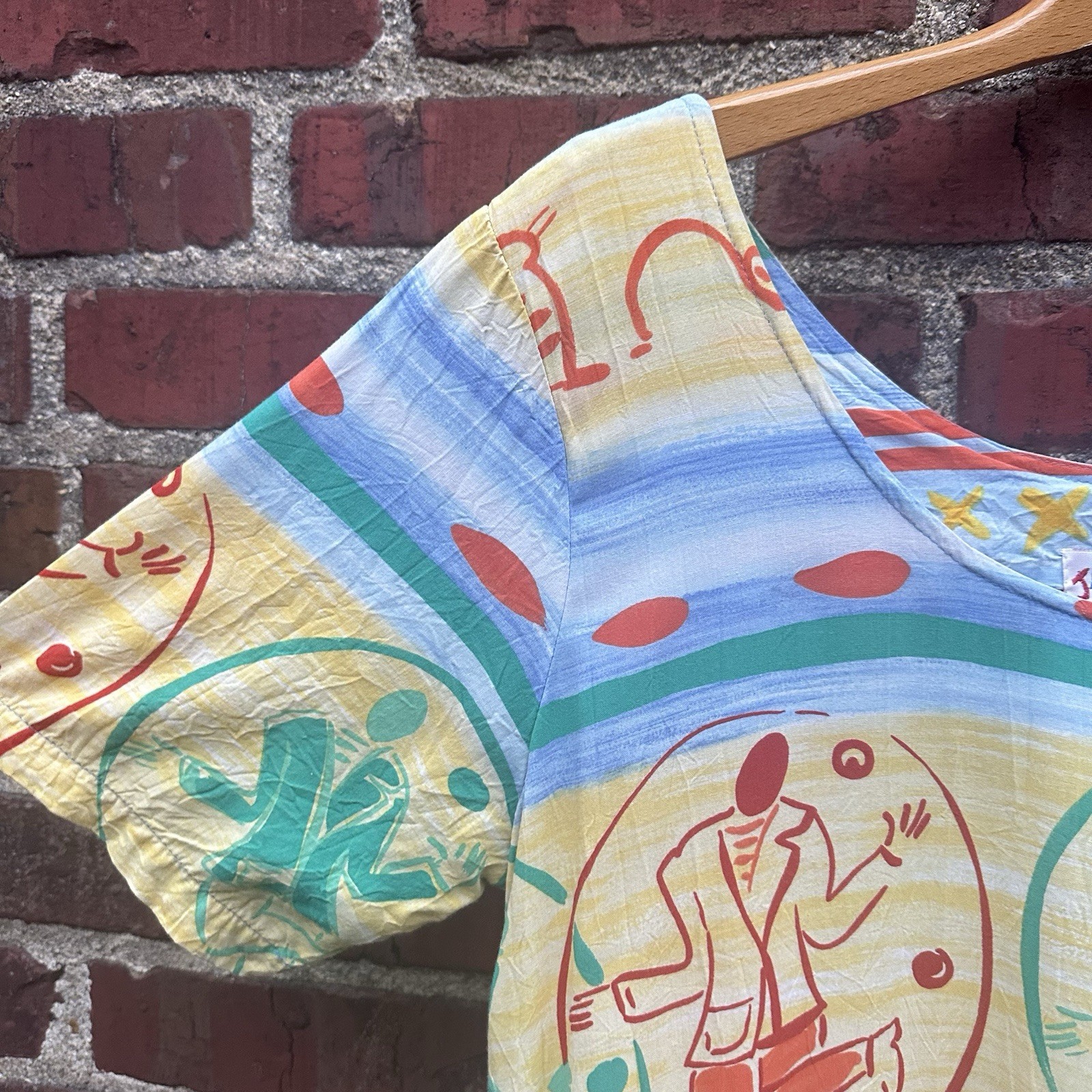 Vintage Jams World Dress Dancing Man Colorful Beach Tropical 90s Pockets S Small