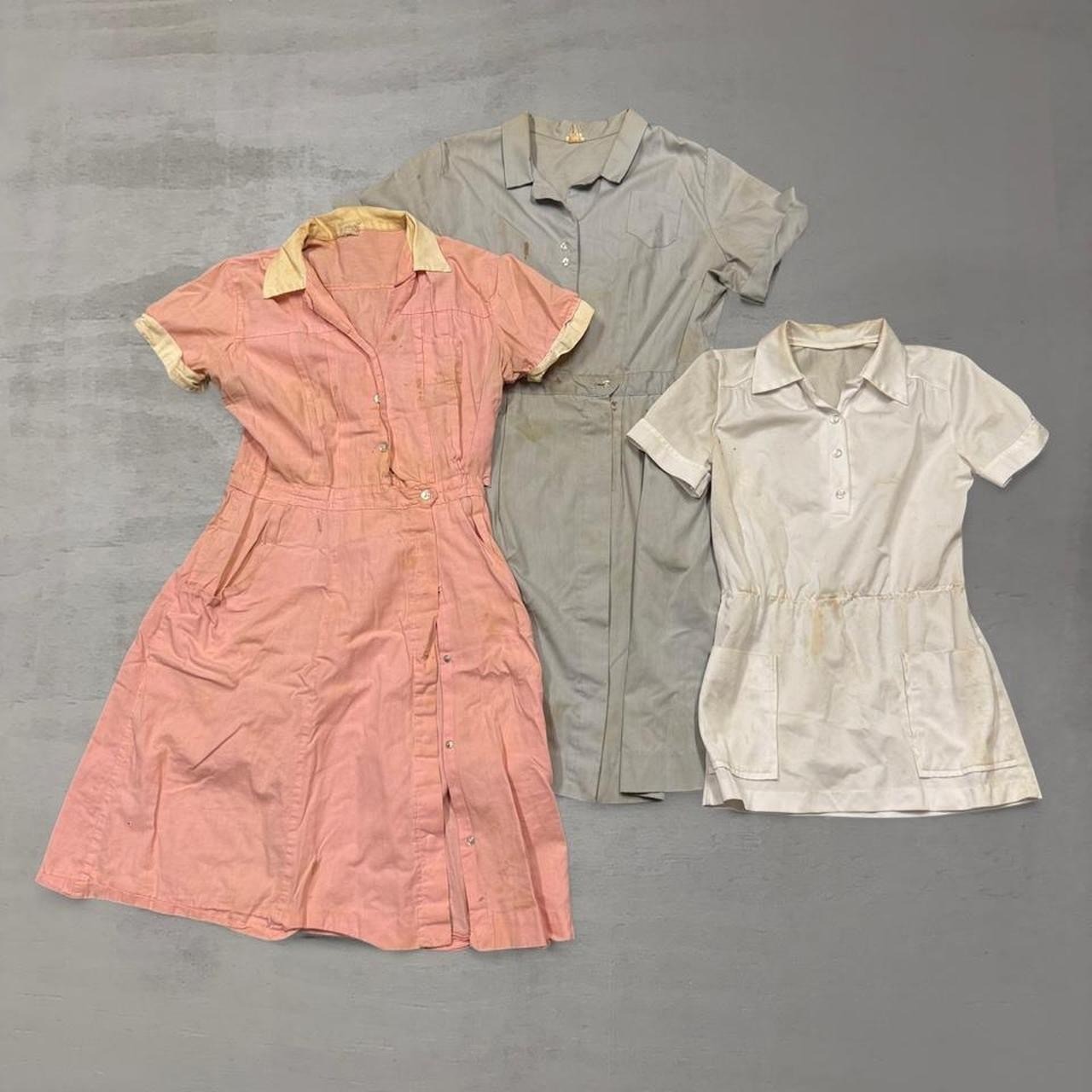 Vintage Lot 50s Clinic Uniforms Nurse Dress True WW2 Pink Blue White Distressed