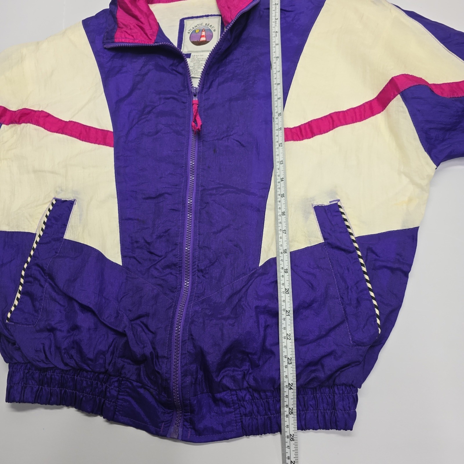 Vintage Atlantic Beach Colorblock Windbreaker Jacket Purple Pink White Womens M