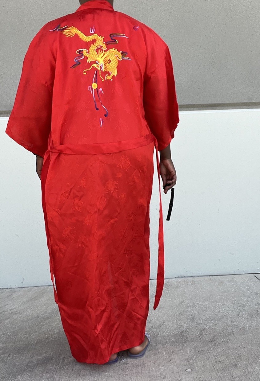 Golden Bee Red Dragon Embroidered kimono ( Size S)