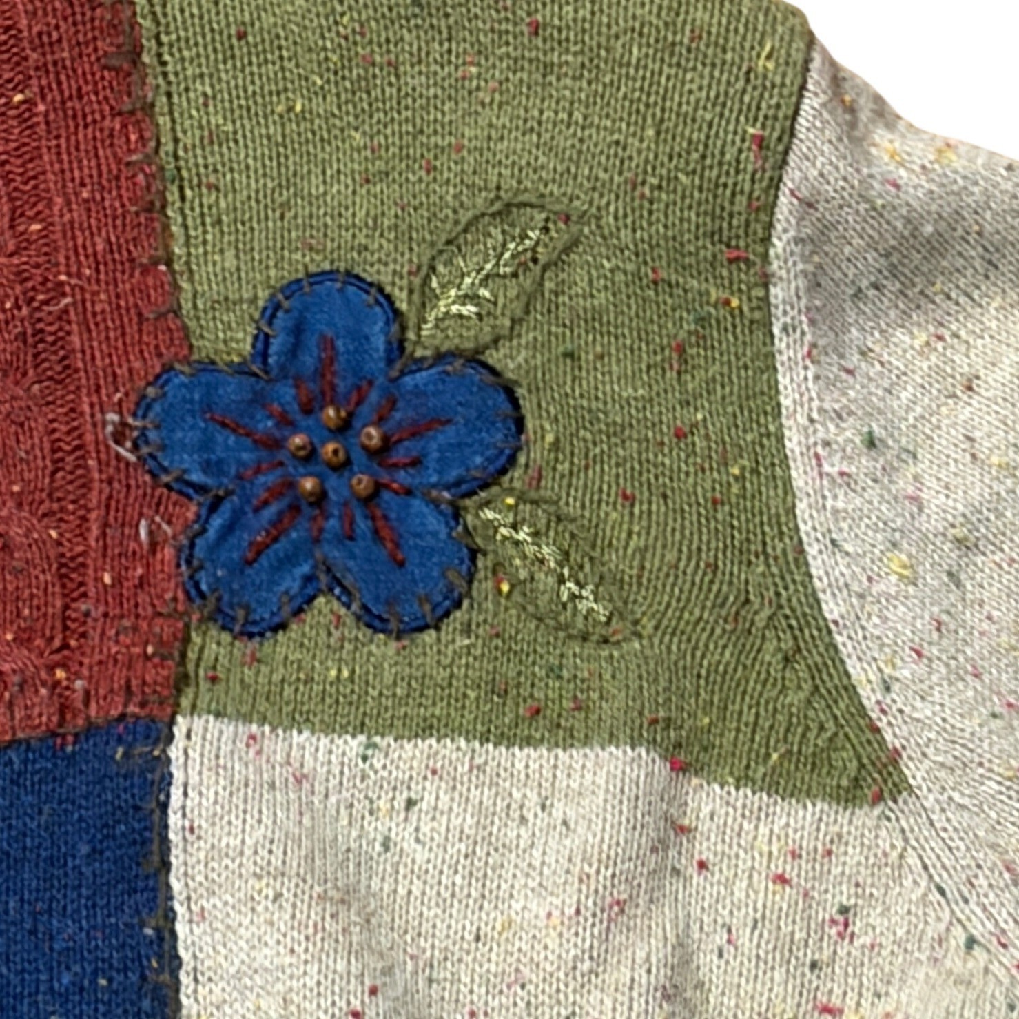 Alfred Dunner Vintage Patchwork Ramie Knit Sweater Womens 2X Ramie Cotton Blend