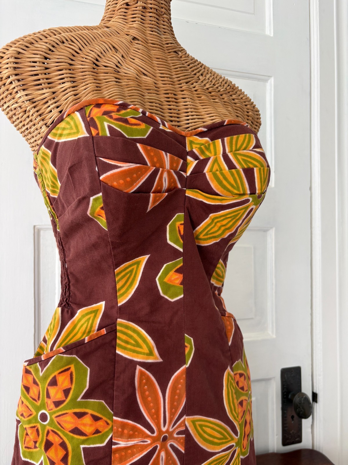 Vtg 50s 60s Hoaloha Hawaii Swimsuit Romper M/L Halter Hawaiian Tiki MCM