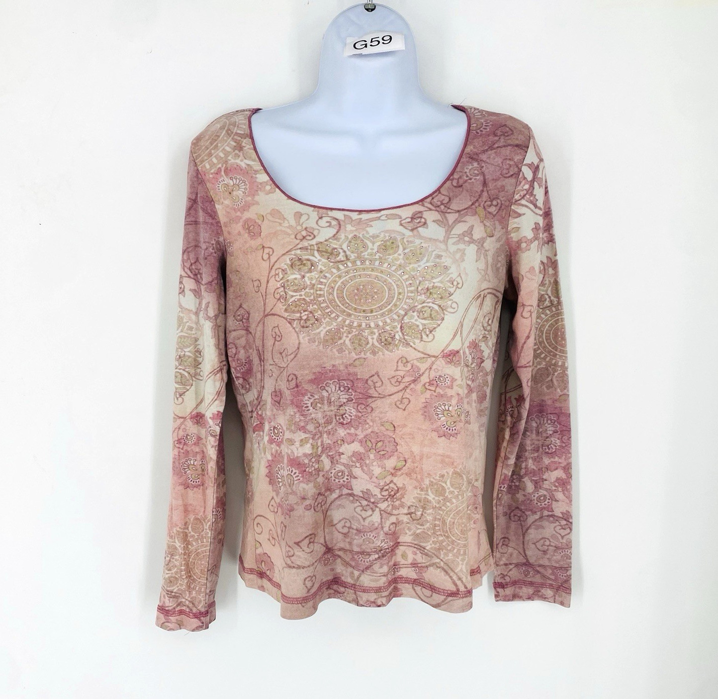 Vintage 90s B. Friends Pink Mandala Top Medium Fairy Grunge Long Sleeve USA Made