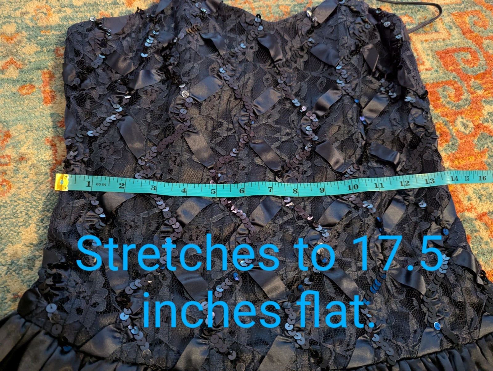 Vintage 80&rsquo;s Size Small/Med Formal Sequin Lace Ribbon Bodice Bubble Skirt Dress