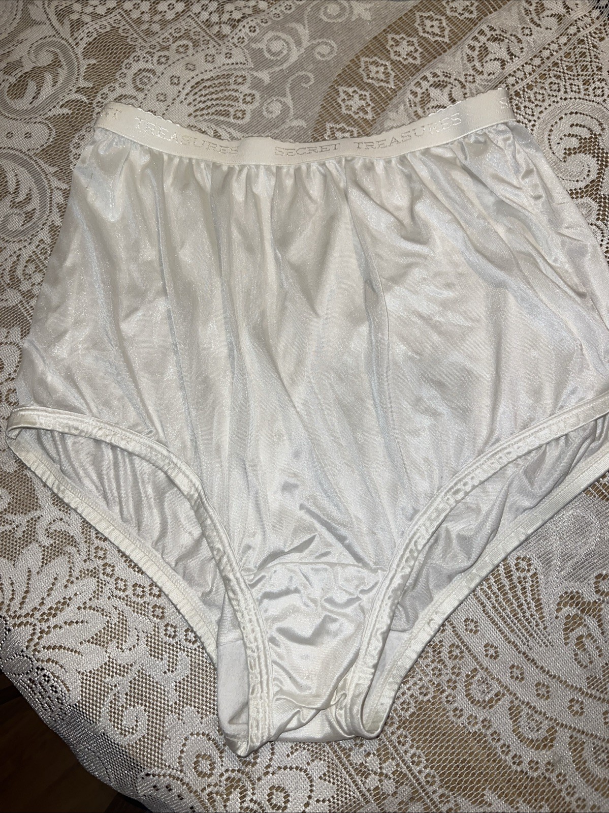 VTG Secret Treasures Panties 10 White Nylon High Waist Granny Silky Satiny Sissy
