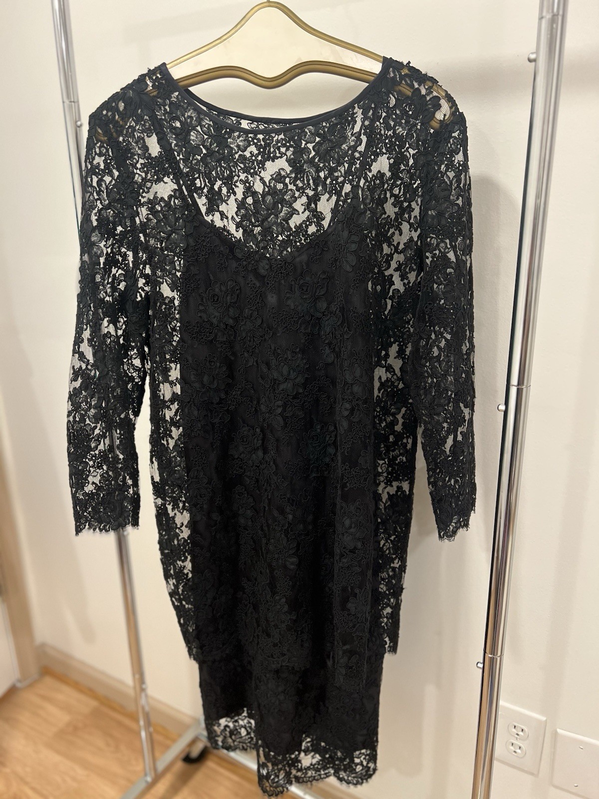 Unbranded Black Lace Overlay Cocktail Dress w Slip Estate Piece Elegant Medium