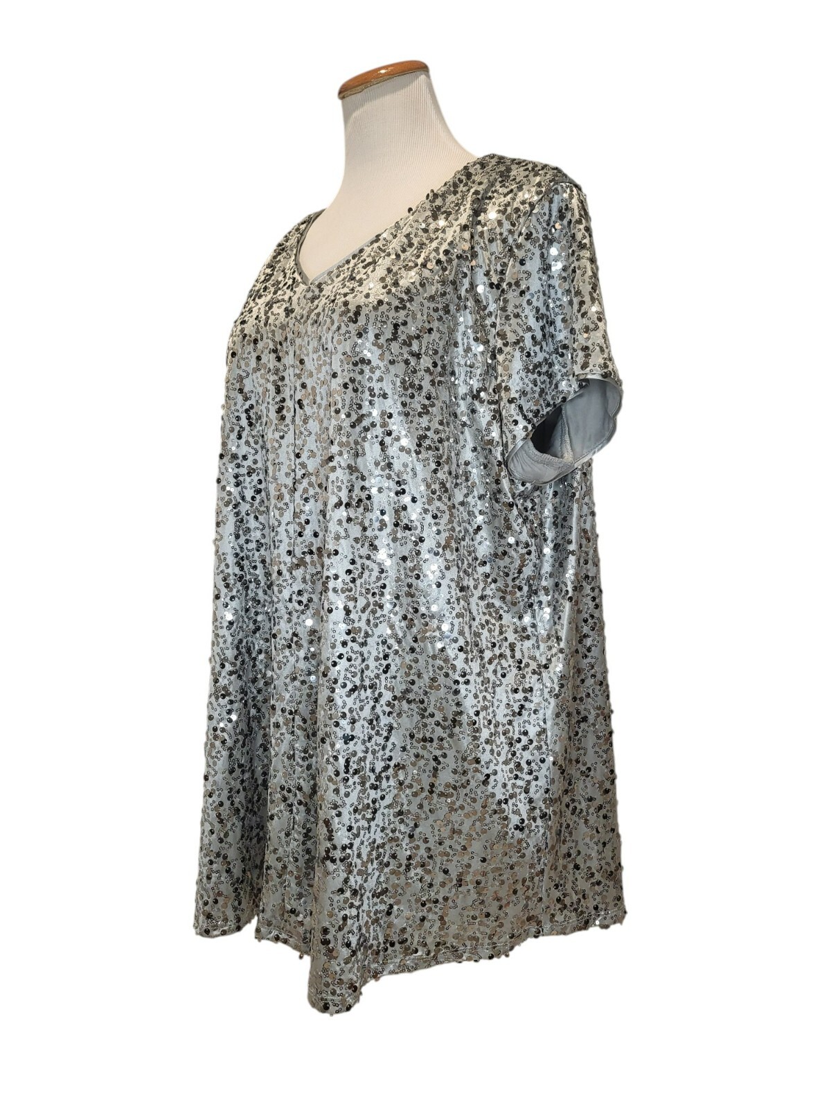 Vintage Roaman&rsquo;s Silver Sequin Sparkle Disco Glitter Glam Blouse Top Shirt 22W