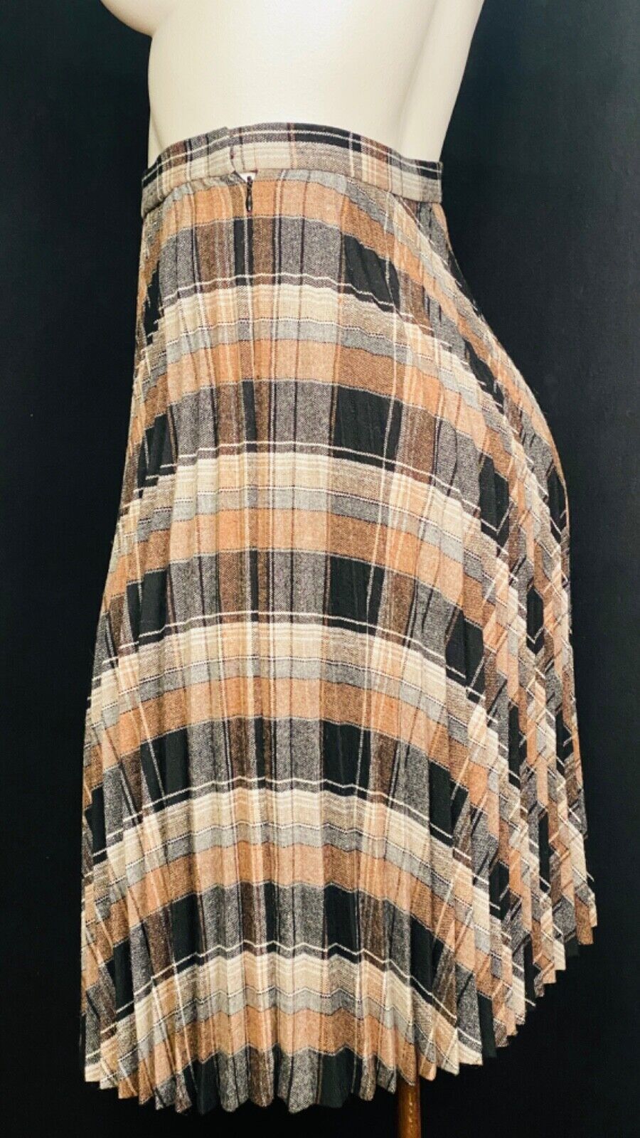 Vintage brown black wool plaid suit jacket blazer skirt set outfit XL plus size