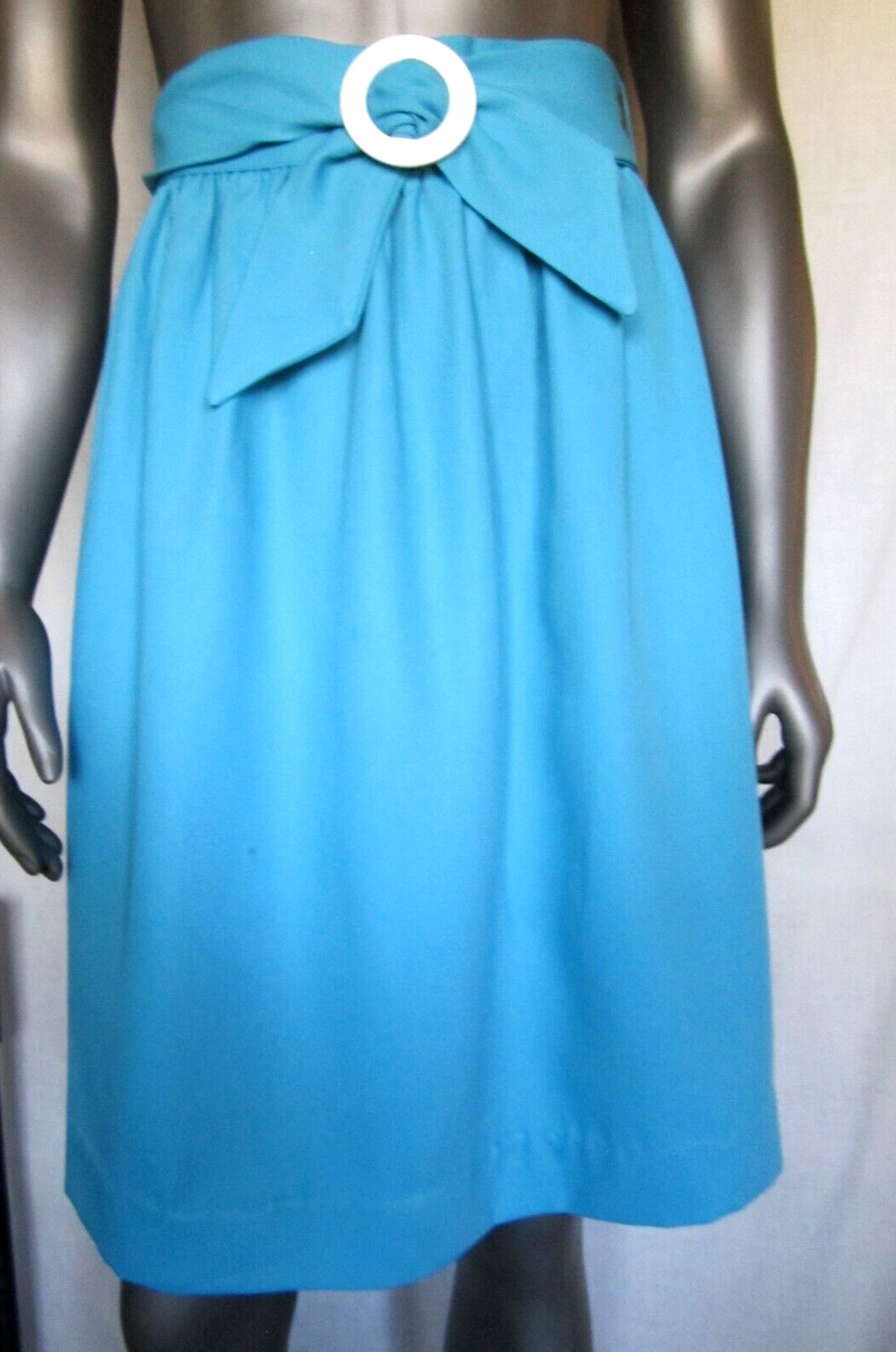 Vintage Blue Polyester Cotton Gathered Skirt 26&Prime; waist + Belt Retro Hippie 1970s