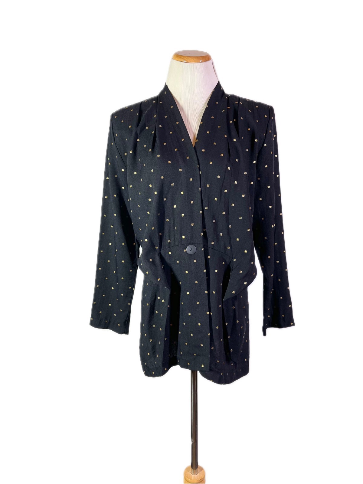 Vintage Essay Size 6 Light Blazer Jacket Black Gold Tie Waist 80s or early 90s