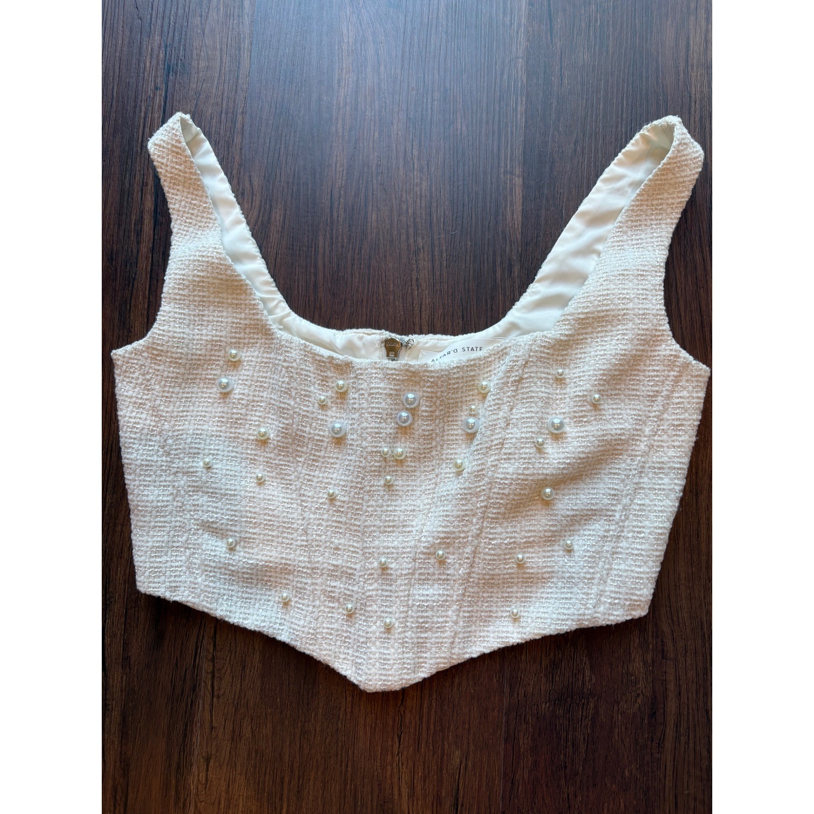 ♾️Altar&rsquo;d State Two-Piece Set Pearl Button Crop Top Skirt Cream XXS/S Bridal♾️