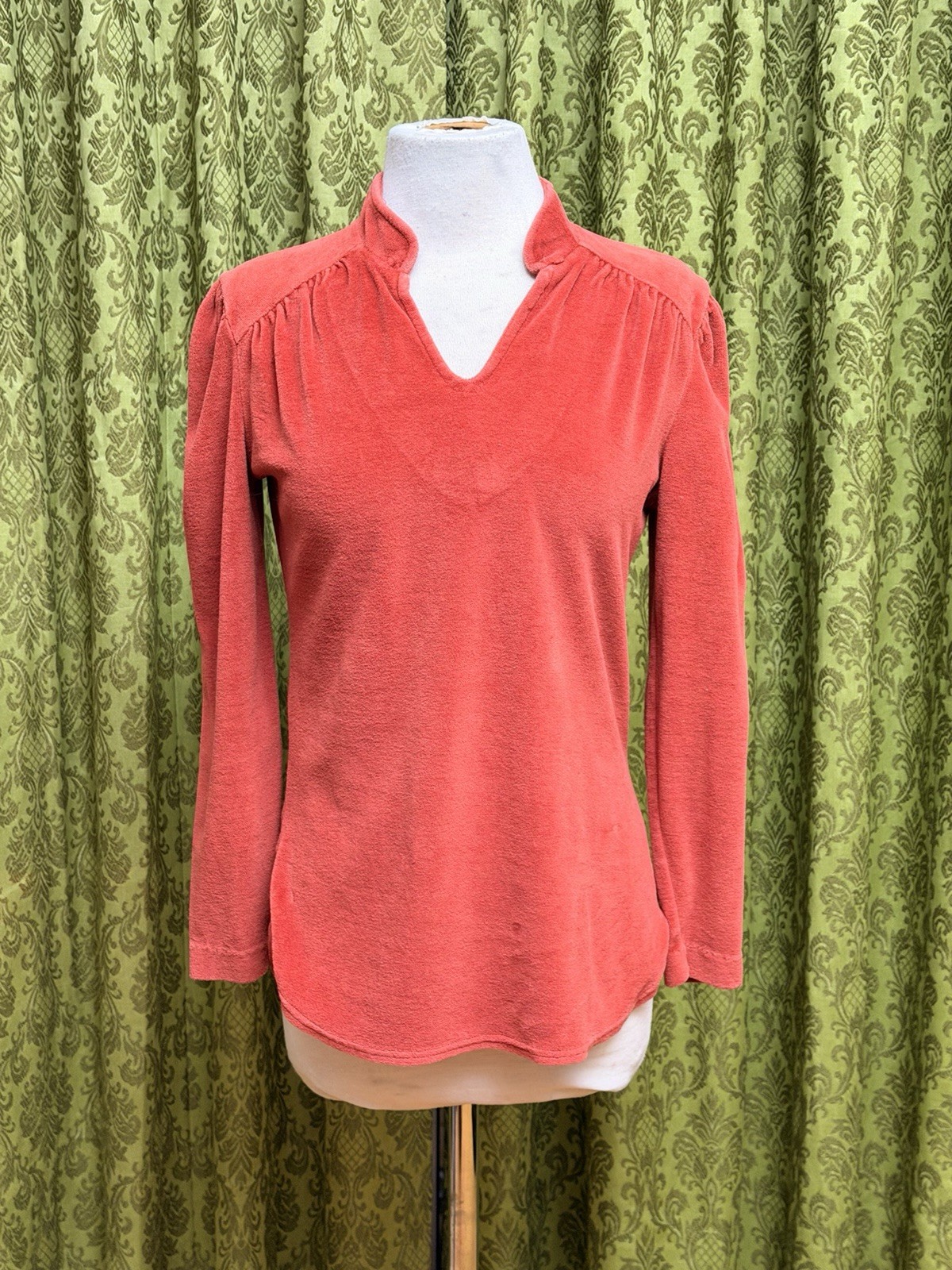Vintage 70s Dusty Pink Mauve Velvet Pullover Longsleeve Top