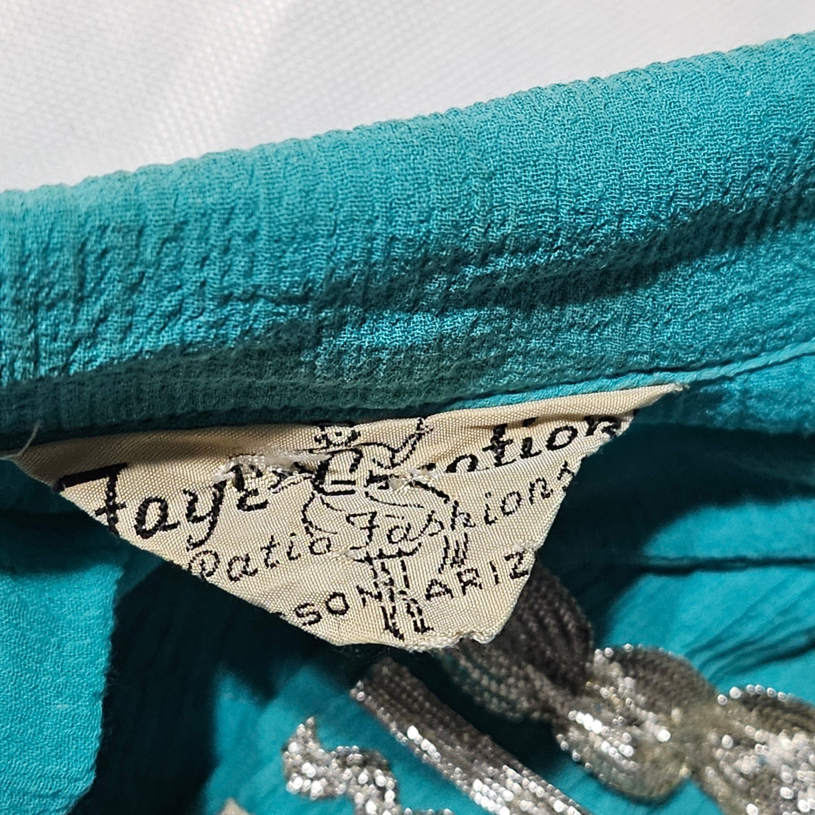 Vintage Fayes Creation Patio Fashions Turquoise Silver Rickrack Skirt Set 2958
