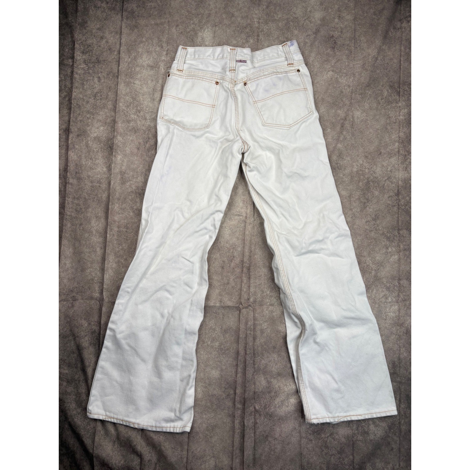 Red Snap White Denim Flared Jeans Contrast Stitch Workwear Size 26×29 Y2K 90s