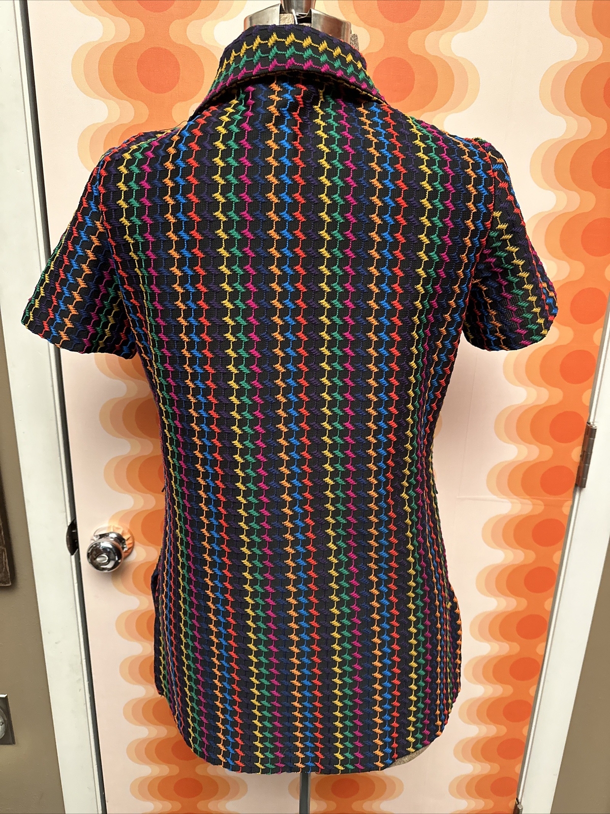 70s Knit Black rainbow Micro Mini Tunic Stockton Label