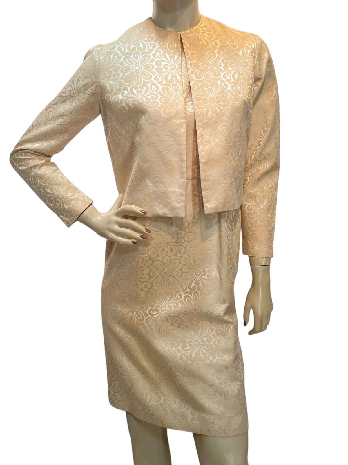 S Vtg 50s 2 Pc Suit Dress Jacket Jonathan Logan Cocktail Party Jacquard Peach