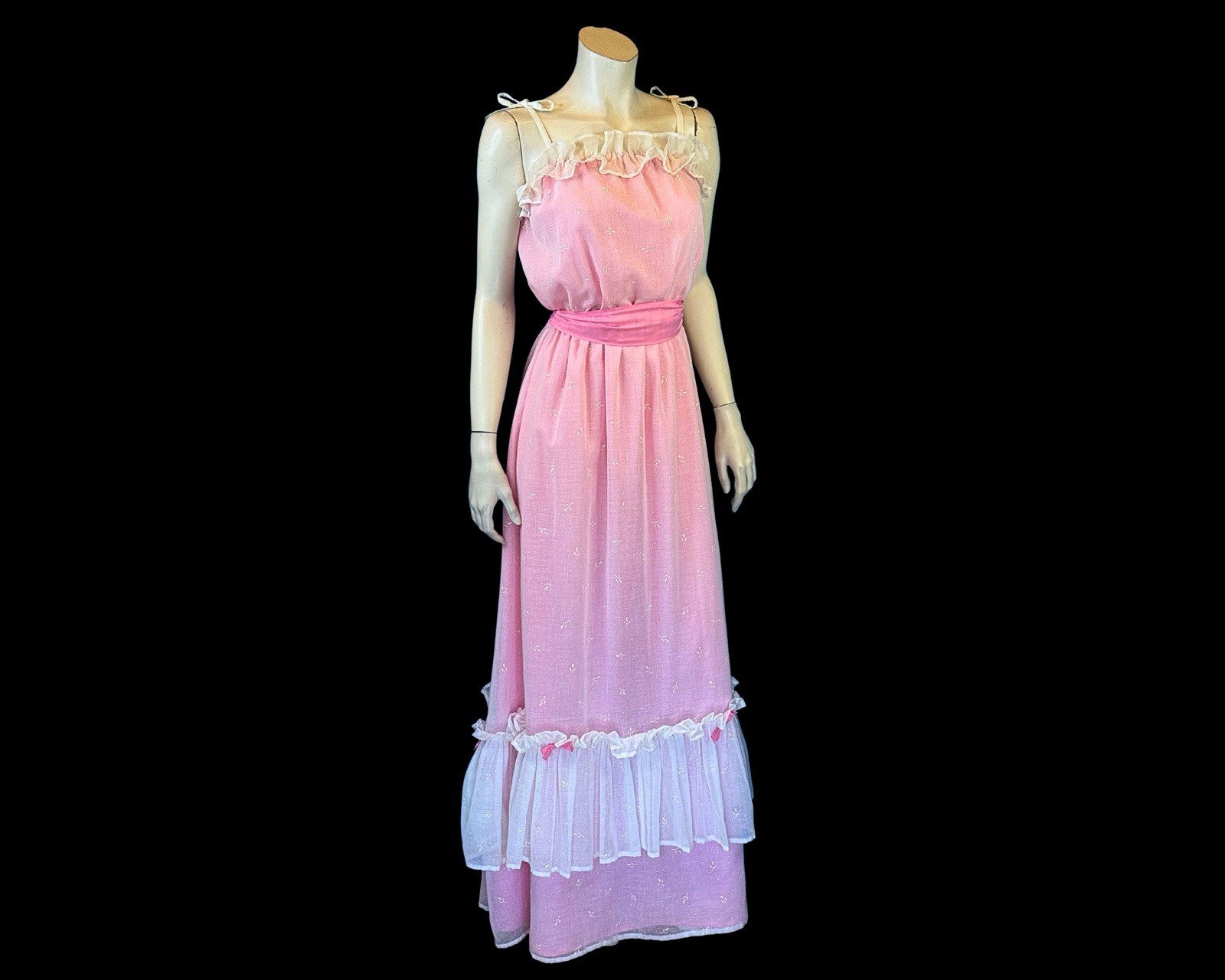 1970s Pink Prairie Ruffle Maxi Sundress | Romantic Cottagecore | XS S