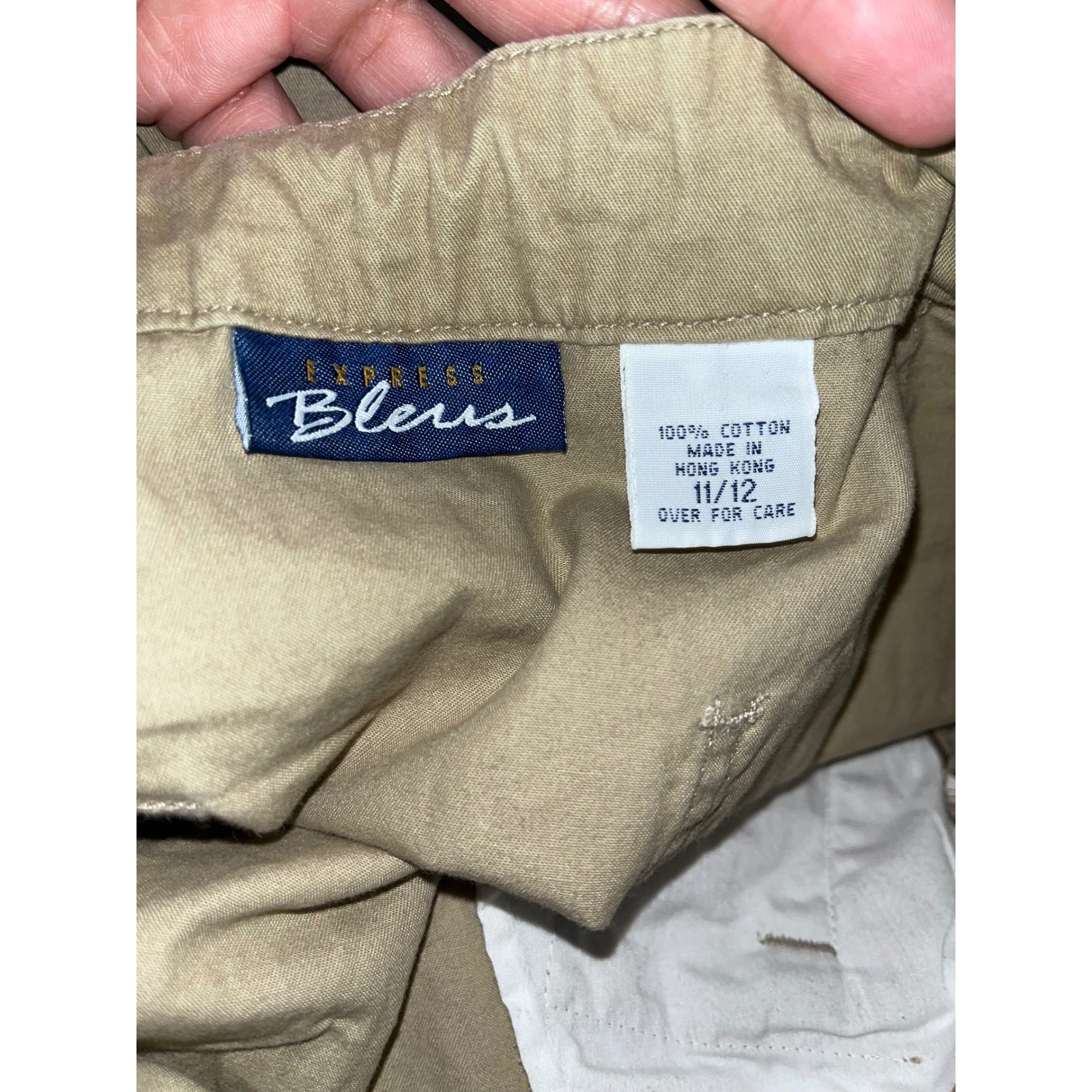 Vintage Express Bleus Khaki Utility Cargo Mini Skirt Size 11/12 Drawstring