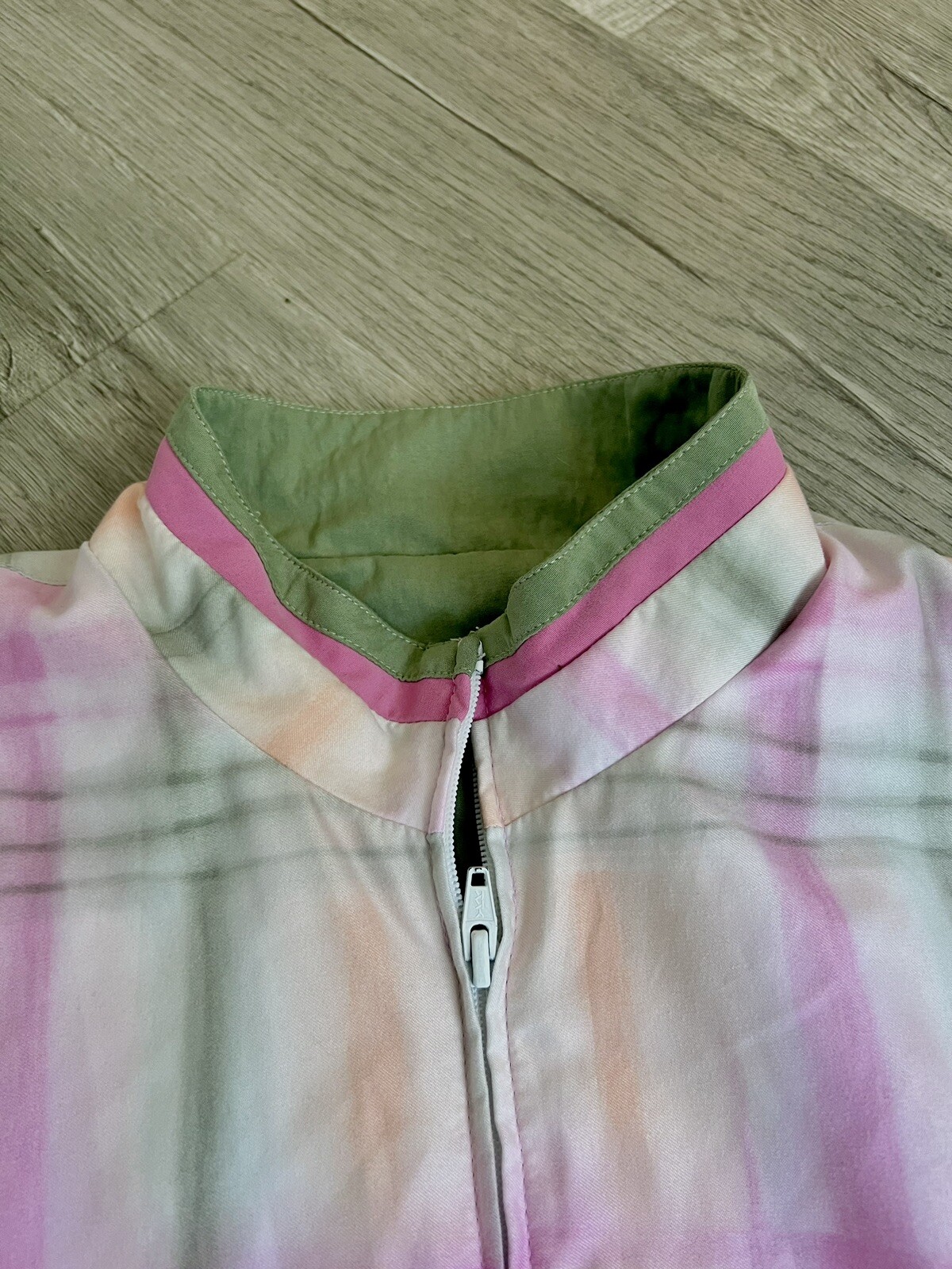 Vintage – TAIL Bomber Jacket-Green/Pink-White Plaid-size Medium