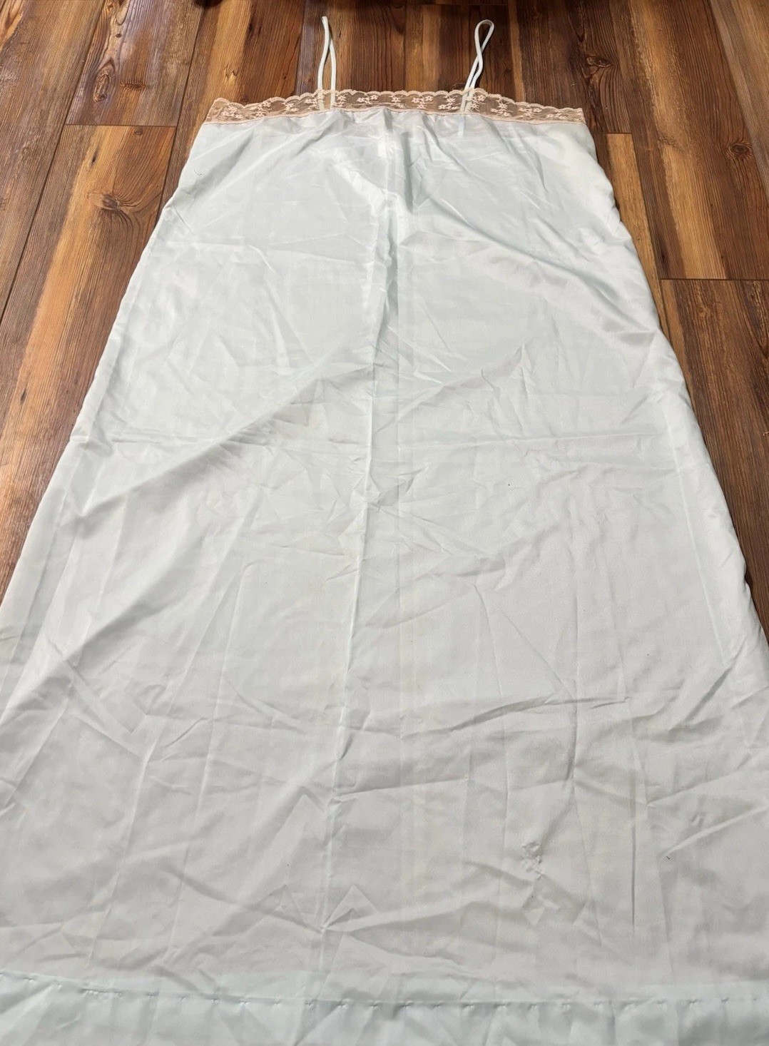 Vintage Sears Light Blue Nylon Nightgown Womens Large (38/40) Cream Lace Detail