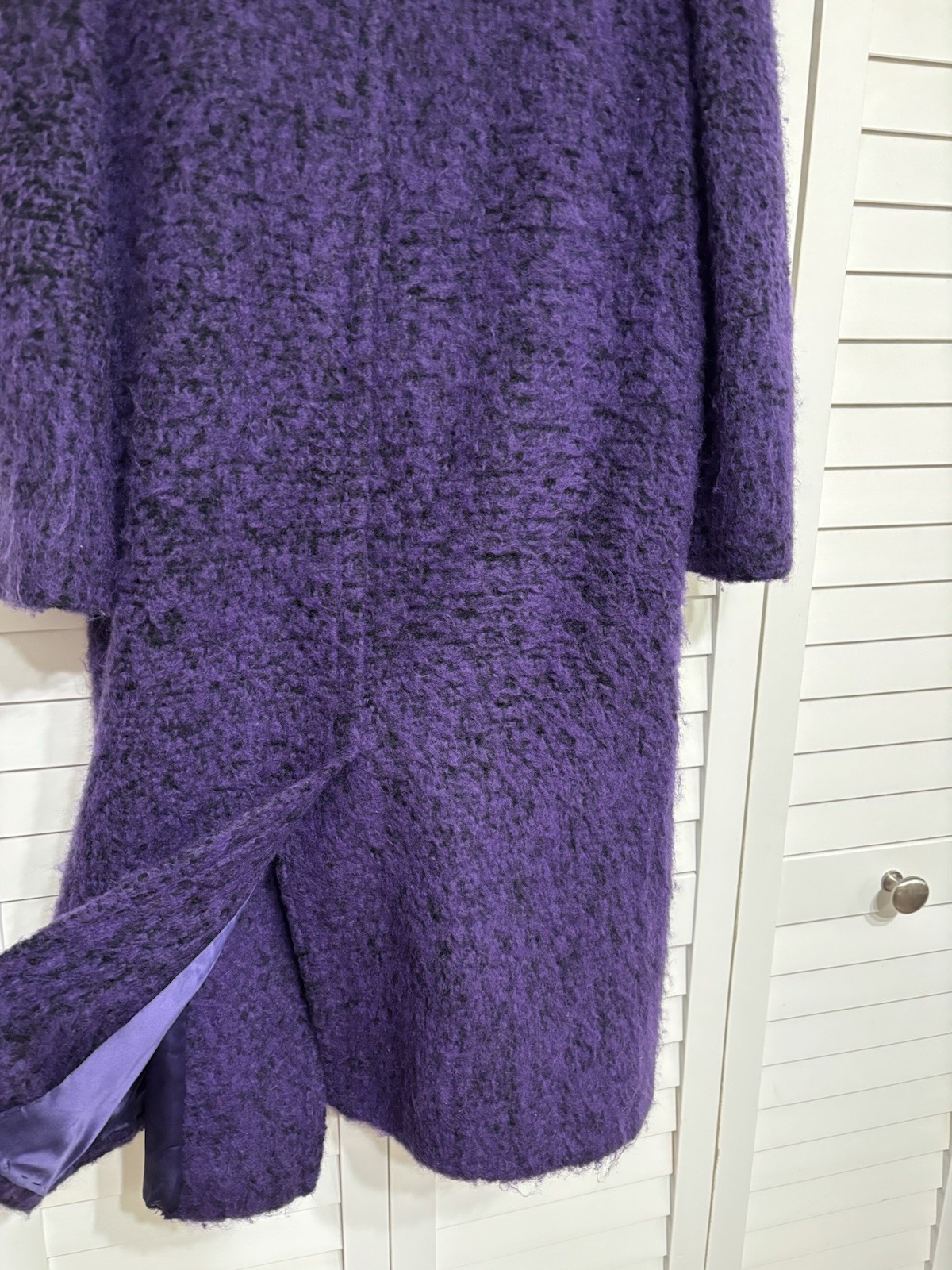 VTG Pauline Trigère Wool Blend Wrap Purple Black Coat Saks Fifth Ave Size 16