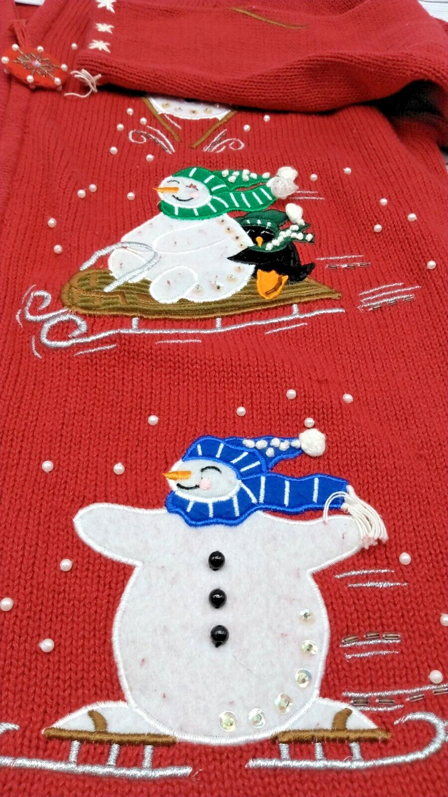 VTG 2004 Heirloom Collectables Christmas Winter Sweater Red Full Zip Size Small