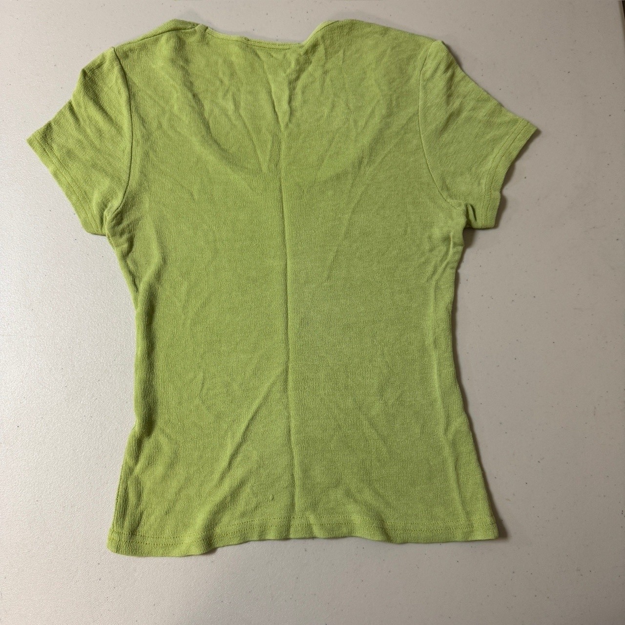 Vintage Top Womens Small-Medium Fitted Lime Green Short Sleeve Stretch Y2K Sexy