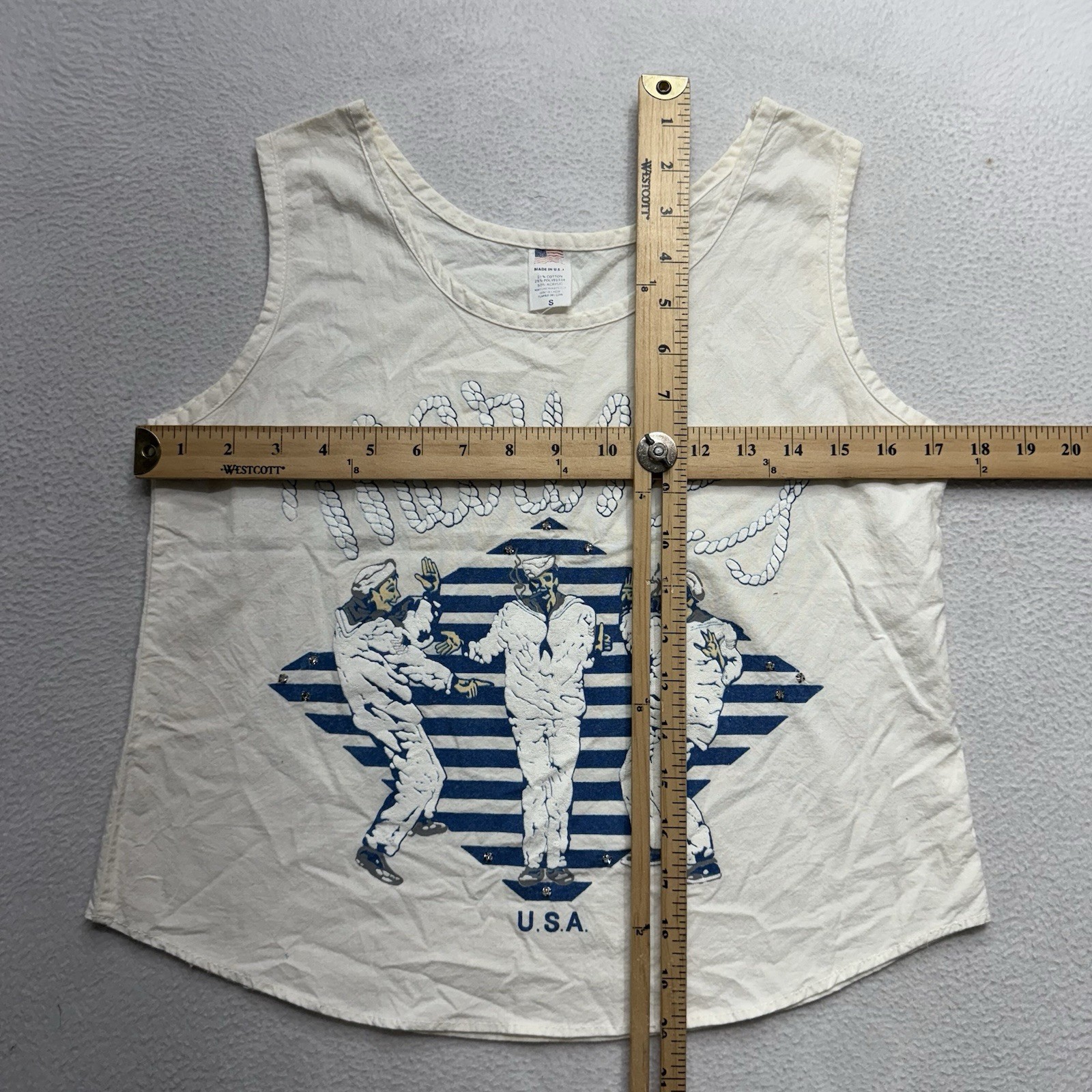 Vintage 80s United States Marine Tank Top Shirt Bedazzled Embroidered Studded S