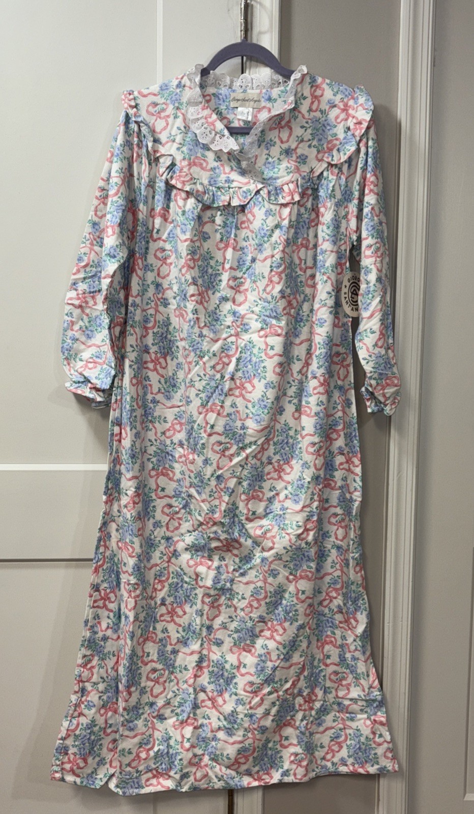 GIORGIO SANT’ANGELO Flannel Nightgown Prairie Vintage Romantic Flowers Bows M