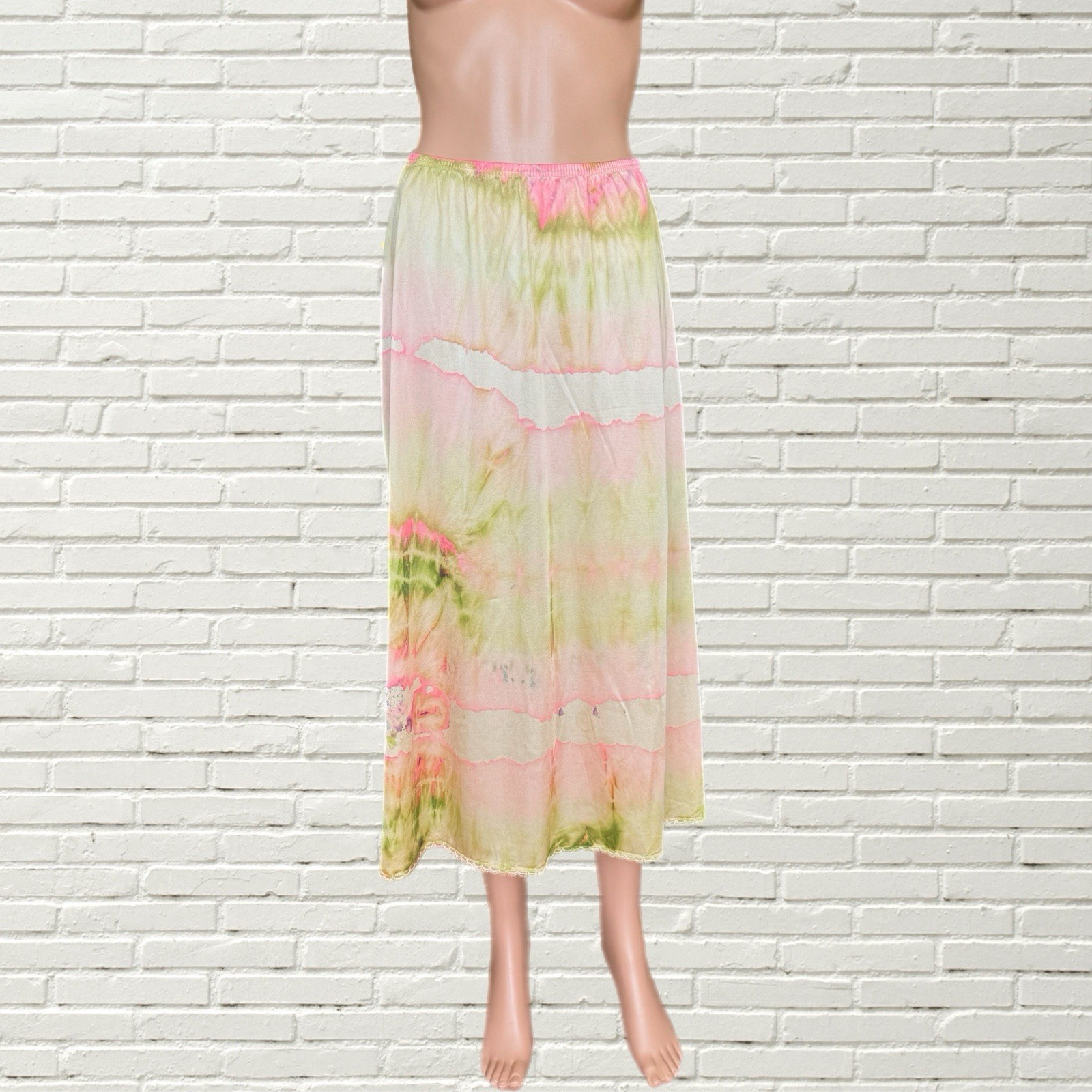 Vintage 60s 70s Tie Dye Maxi Slip Skirt – Cream Multicolor – Vanity Fair Hippie